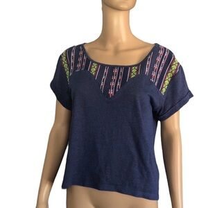 Lovemarks navy short sleeve high low soft boho pattern tee size small